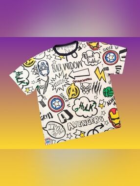 Handmade, Upcycled The Avengers Bedsheet T-Shirt Size M